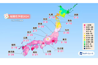 桜開花トップは東京3/18…全国的に平年より早まる予想 画像