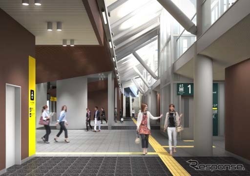 改良計画に基づく千駄ヶ谷駅の改札内コンコースのイメージ。