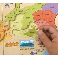 木製パズル日本地図　地域ごとに色分けされている