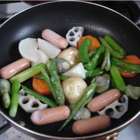 （3）-【7】茹で野菜とウインナーをソテー