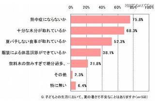 母親の心配1位は「熱中症」、対策は95%が「水分補給」 画像