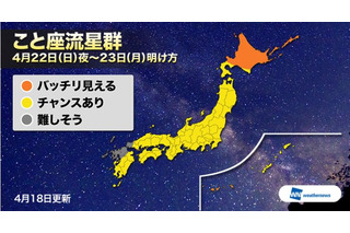 2018年4月「こと座流星群」22日夜から見頃、北海道は雲なく好条件 画像