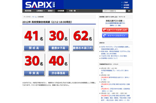 【高校受験】2012年 開成・早慶、SAPIX中学部 合格者速報 画像