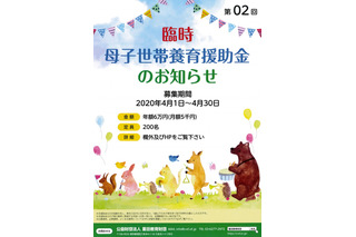 重田教育財団、東京23区内の母子世帯に臨時援助金…4月末締切 画像