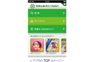 お出かけスポット1万件、iPhone用無料アプリ「家族のあそビバNAVI」 画像