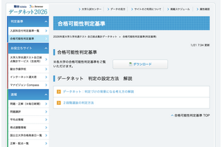 【共通テスト2026】データネット「合格可能性判定基準」…東大（理三）合格可能性60％ラインは930点 画像