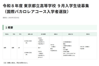 【高校受験2026】都立高9月入学＆転編入募集、IBコースや帰国生徒対象 画像