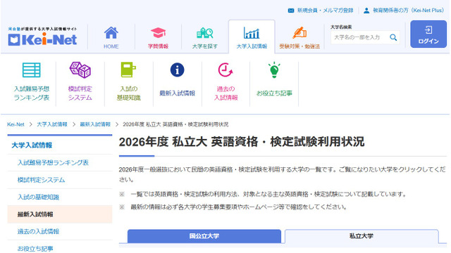 2026年度 国公立大・私立大「英語資格・検定試験利用状況」