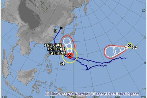 【台風11号】14日から15日にかけて小笠原諸島に接近 画像