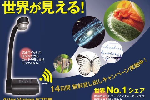アバー、業界初の完全ワイヤレス書画カメラ10/14発売 画像