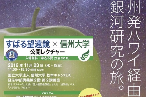 すばる望遠鏡「公開レクチャー」長野11/23、広島11/27 画像