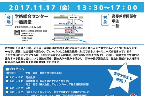 現役国立大生も参加、大学改革シンポジウム11/17 画像