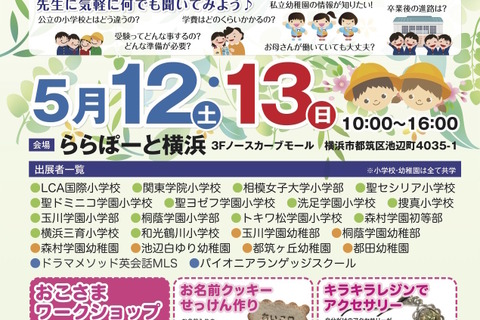 【小学校受験】私立小・付属幼稚園を身近に感じよう、ららぽ横浜5/12・13 画像