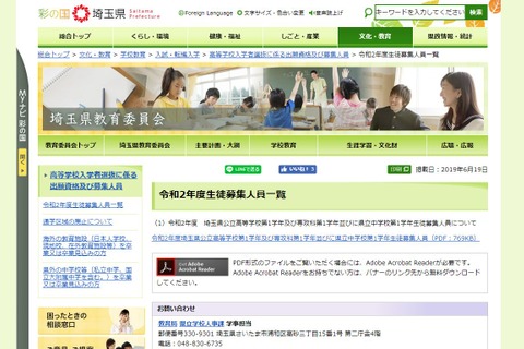 【高校受験2020】埼玉県公立高の募集人員3万7,280人…前年度比760人減 画像