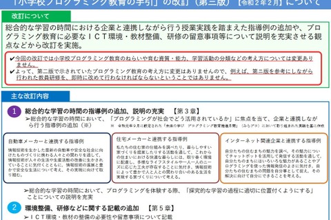 小学校プログラミング教育の手引（第三版）公表、文科省 画像