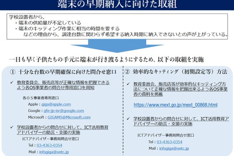 端末の早期納入に向け、問合せ窓口やキッティング事例を紹介…文科省 画像