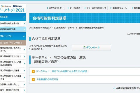 【大学入学共通テスト2021】データネット「合格可能性判定基準」公開 画像