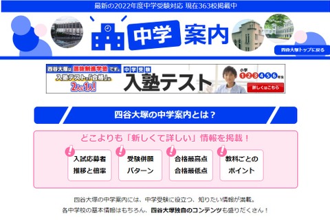 【中学受験2022】倍率・受験併願パターン等「中学案内」公開、四谷大塚 画像