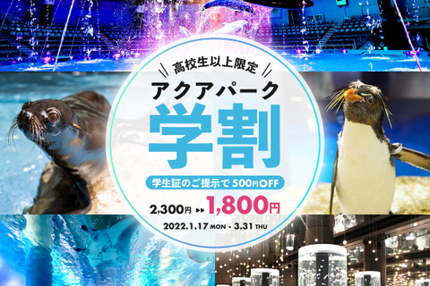 高校生以上の学生限定「アクアパーク学割」3月末まで 画像