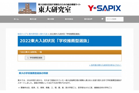 【大学受験2022】東大推薦入試、長引くコロナ禍で志願者・合格者減 画像