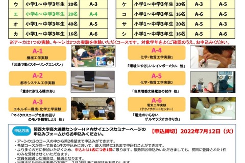 【夏休み2022】関大、小中学生「サイエンスセミナー」7/12締切 画像