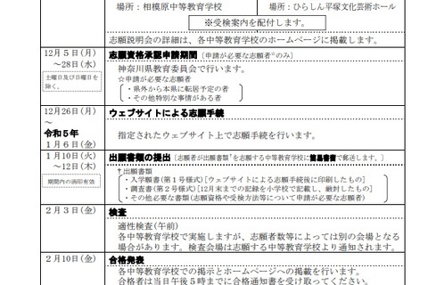 【中学受験2023】神奈川県立中等教育学校「実施要領」公表…適正検査のみ実施 画像
