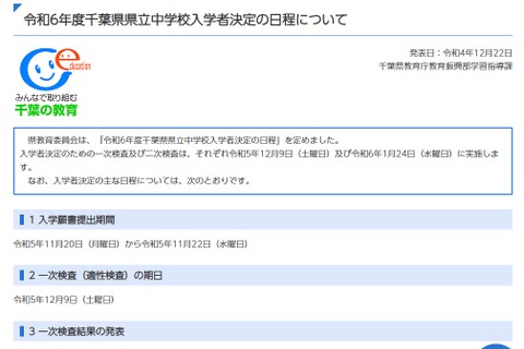 【中学受験2024】千葉県立中入試、一次検査12/9 画像