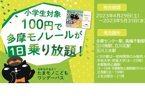 GWも多摩モノレール乗り放題「こどもワンデーパス」5/31まで 画像
