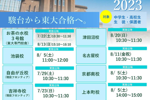【大学受験】中高生対象「東大入試講演会」駿台11校舎 画像