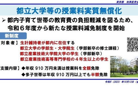 都立大学の授業料を実質無償化…年収910万円未満まで拡大 画像