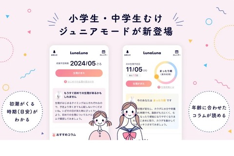 健康情報アプリ「ルナルナ」に小中学生向けジュニアモード 画像
