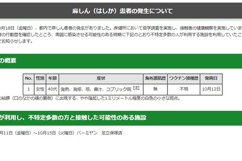 都内で女性1名「はしか」陽性…注意呼びかけ 画像