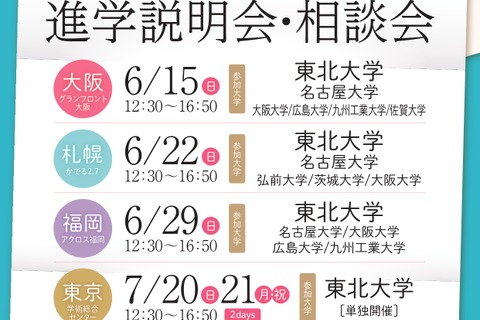 【大学受験】東北大など9大学「進学説明会・相談会」全国5会場 画像