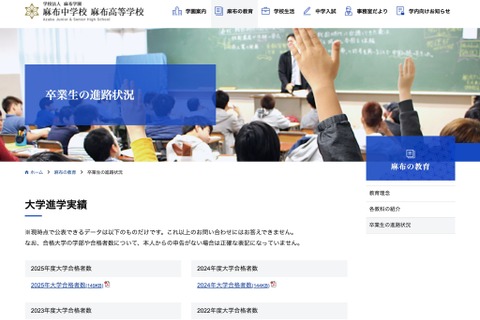 麻布の大学合格実績2025、東大83人・早慶309人 画像