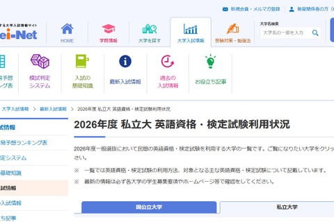 【大学受験2026】英語資格・検定試験利用、大学別一覧 画像