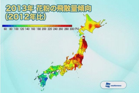 2013年春 花粉飛散量、東北・関東の多いところで今年の3倍 画像