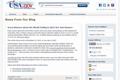 マヤ暦に関し、アメリカ政府が「12/21に人類は滅亡しない」と公式発表 画像