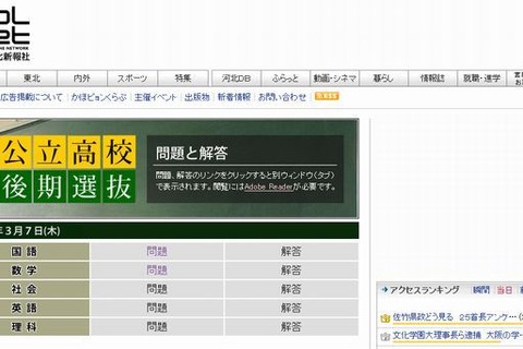 【高校受験2013】宮城県公立高校の入試問題が掲載開始…解答も順次掲載 画像