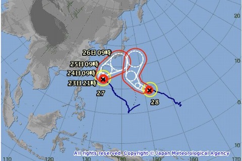 台風27、28号が接近中…26号以上の大雨となる恐れ 画像