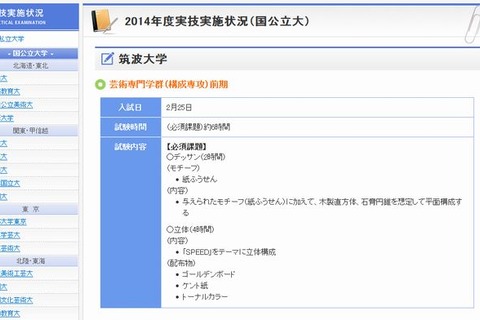 【大学受験】2014年度の実技試験実施状況、筑波大など38大学 画像