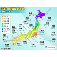 2020年春の花粉、飛散量は全国平均で平年比85％程度 画像