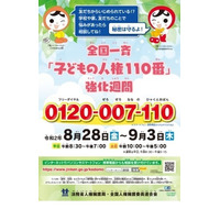 全国一斉「子どもの人権110番」強化週間…8/28-9/3 画像