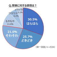 【大学受験】高3生、受験に対する感情「はらはら」「どきどき」 画像