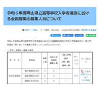 【高校受験2024】岡山県立高、全国募集の人数など公表 画像