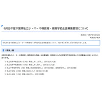 【小学校受験2026】【中学受験2026】【高校受験2026】千葉県、私立学校の生徒募集要項を公表 画像