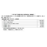 総額2,000万円授与「貴金属に関わる研究助成金」11/28まで募集 画像