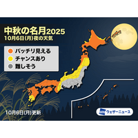 中秋の名月10/6夜、土星も共演…気になる天気は? 画像