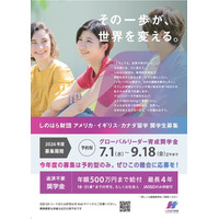 しのはら財団、米英加への留学奨学金を9/18まで募集 画像