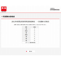 英検、2013年10月13日（2013年度第2回）実施分の合格点を公開 画像