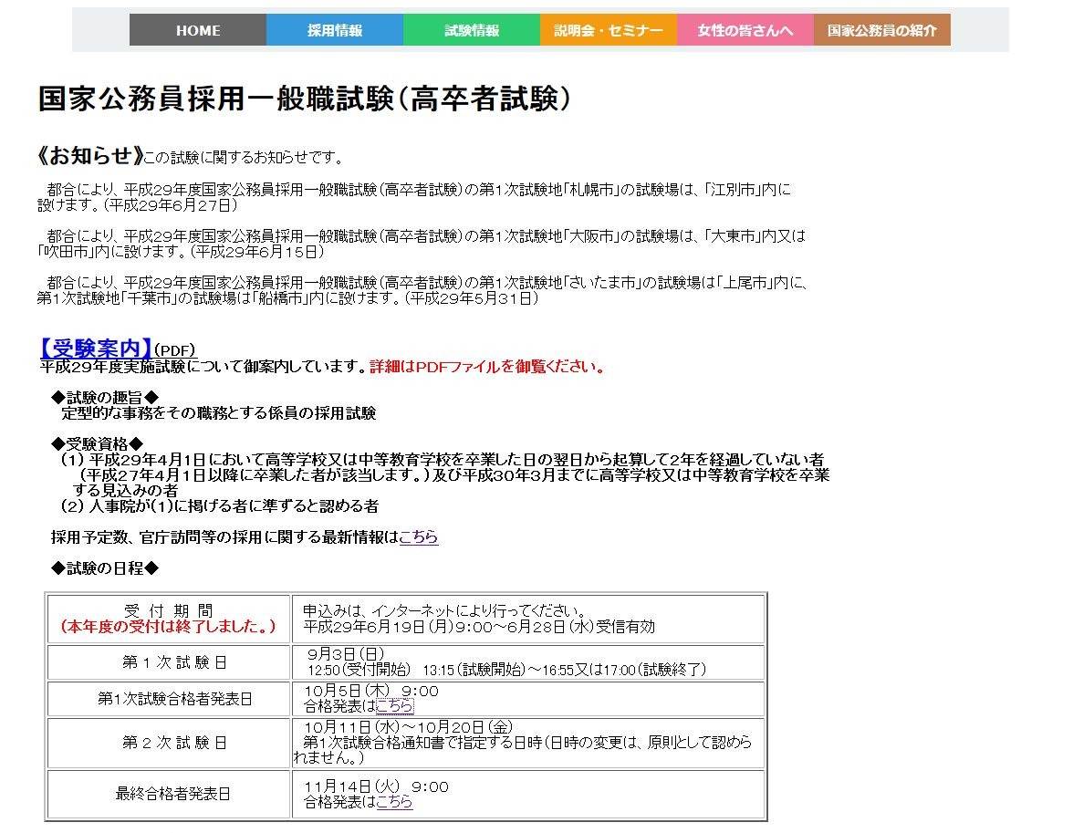 H29年度国家公務員採用一般職試験（高卒程度）第1次試験合格発表3,711
